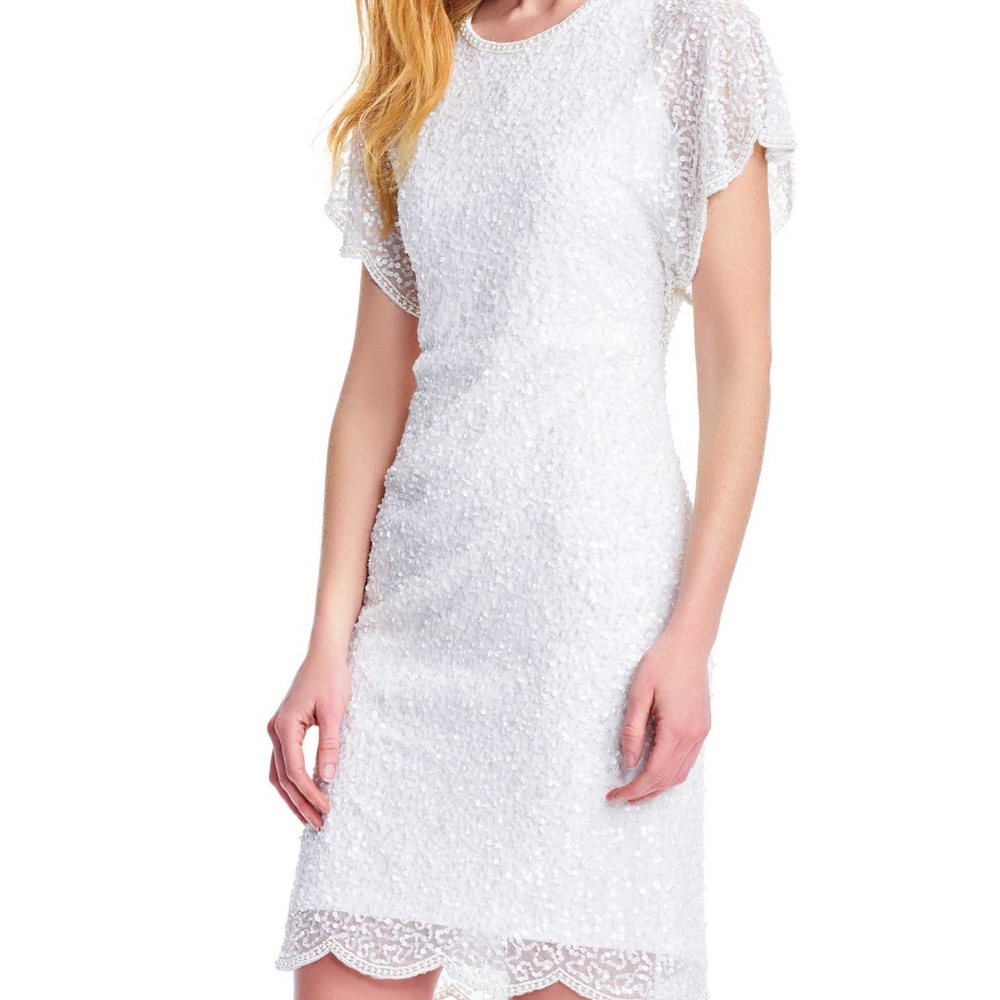 Adrianna Papell Ivory Sequin Beaded Cocktail Dress